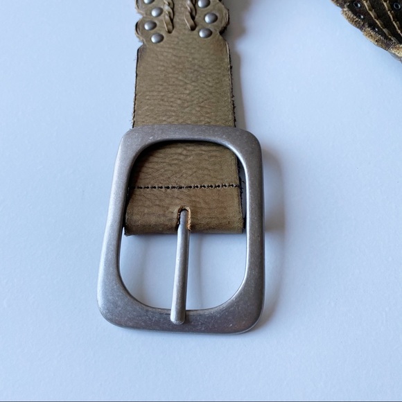 Linea Pelle Leather Handmade Studded Green Belt M - Picture 2 of 5